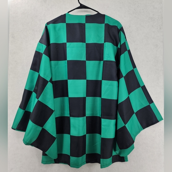 Demon Slayer Tanjirou Kamado Robe Unisex Green & Black Checkered Costume Small - Picture 3 of 11